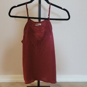 Chic Lace Trim Burgundy Cami Top